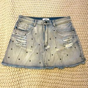 F21 Studded Denim Mini Skirt
